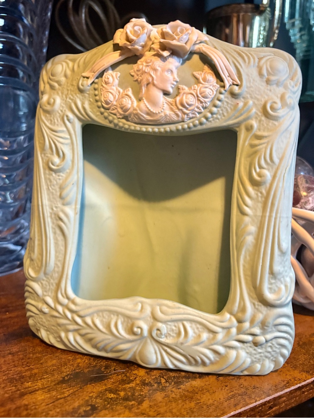 Vintage Sage Green Cameo Picture Frame